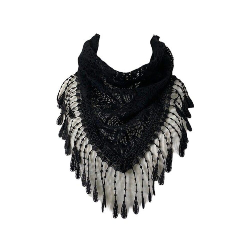 Ransom Girl Crochet Scarf Women's Black Tassel Neck Fashion Size XL